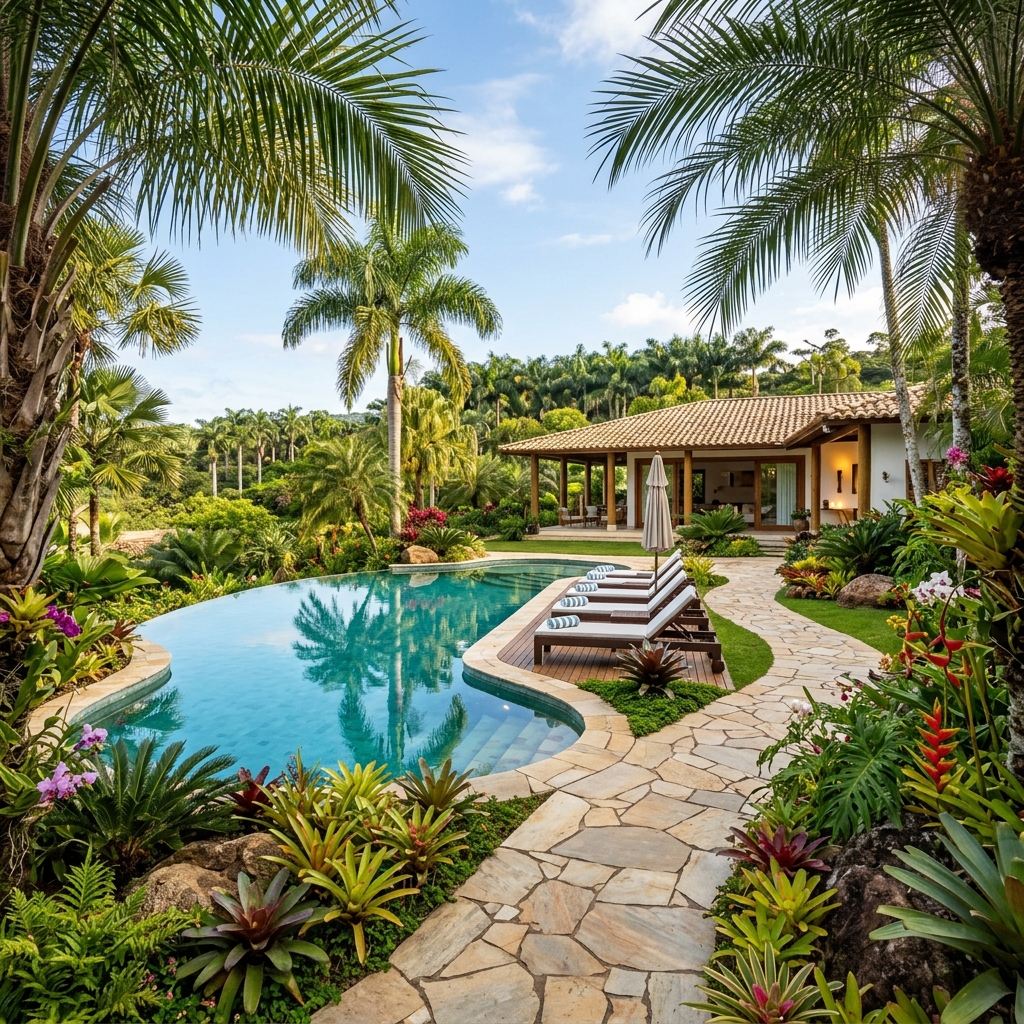 Projeto Jardim Tropical com piscina